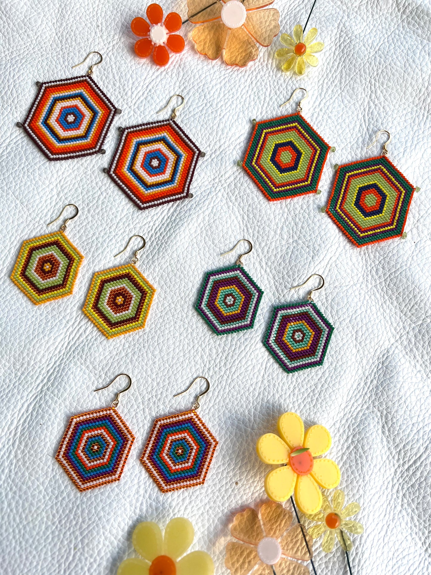 Vintage Stripe Hexagon Earrings