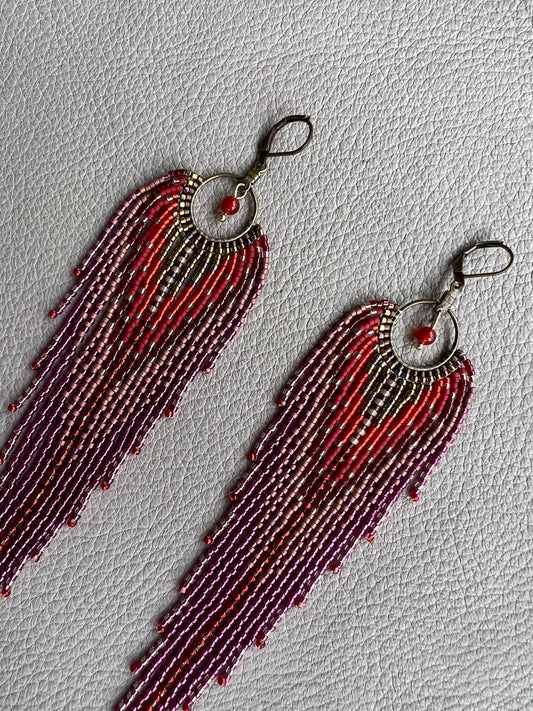 Purple and Red Fringe Earrings
