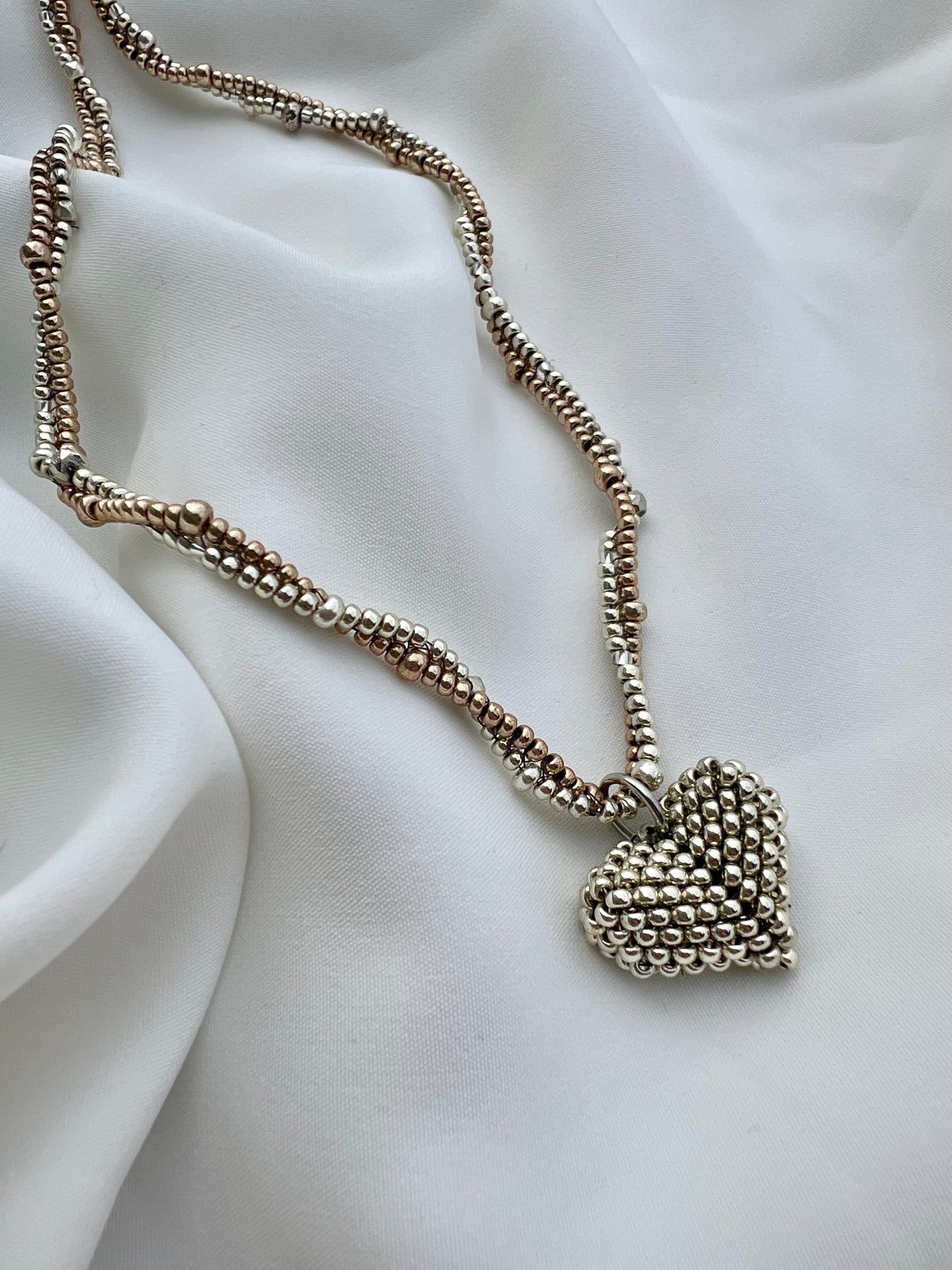Mixed Metals Beaded Heart Necklace