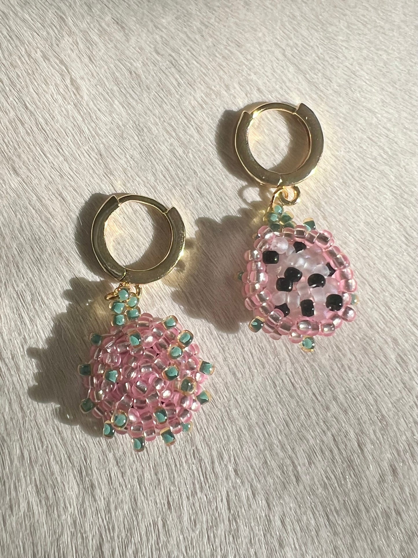 Beaded Fruit Huggie Earrings