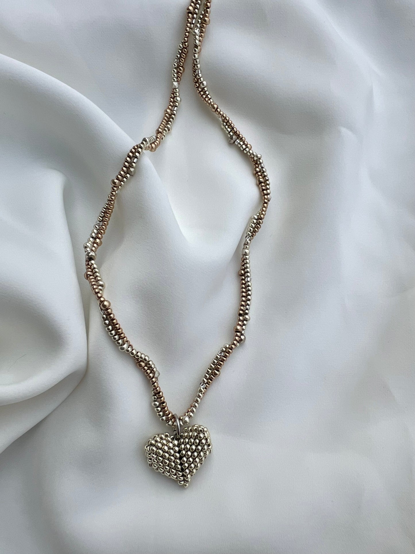 Mixed Metals Beaded Heart Necklace