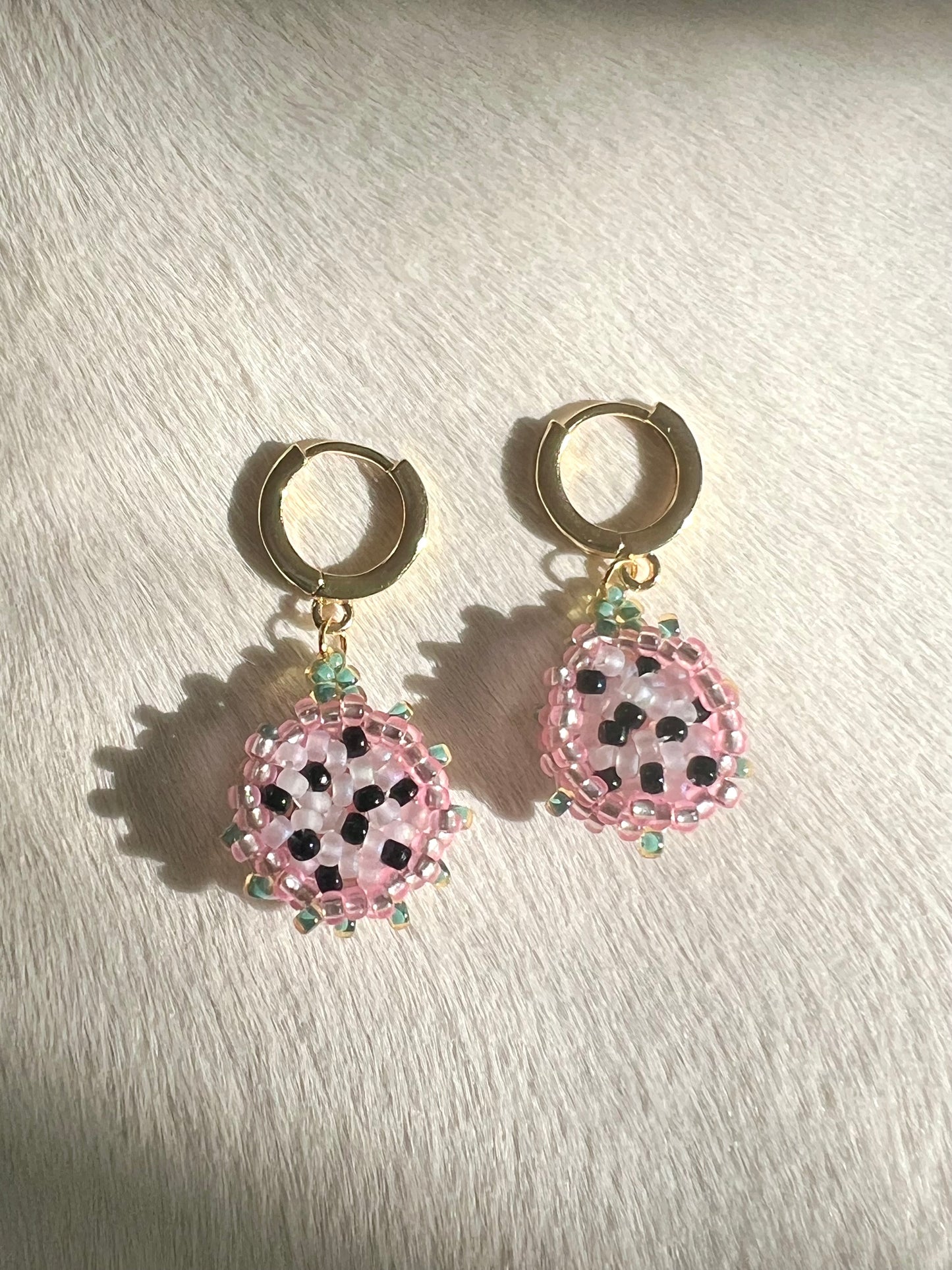 Beaded Fruit Huggie Earrings