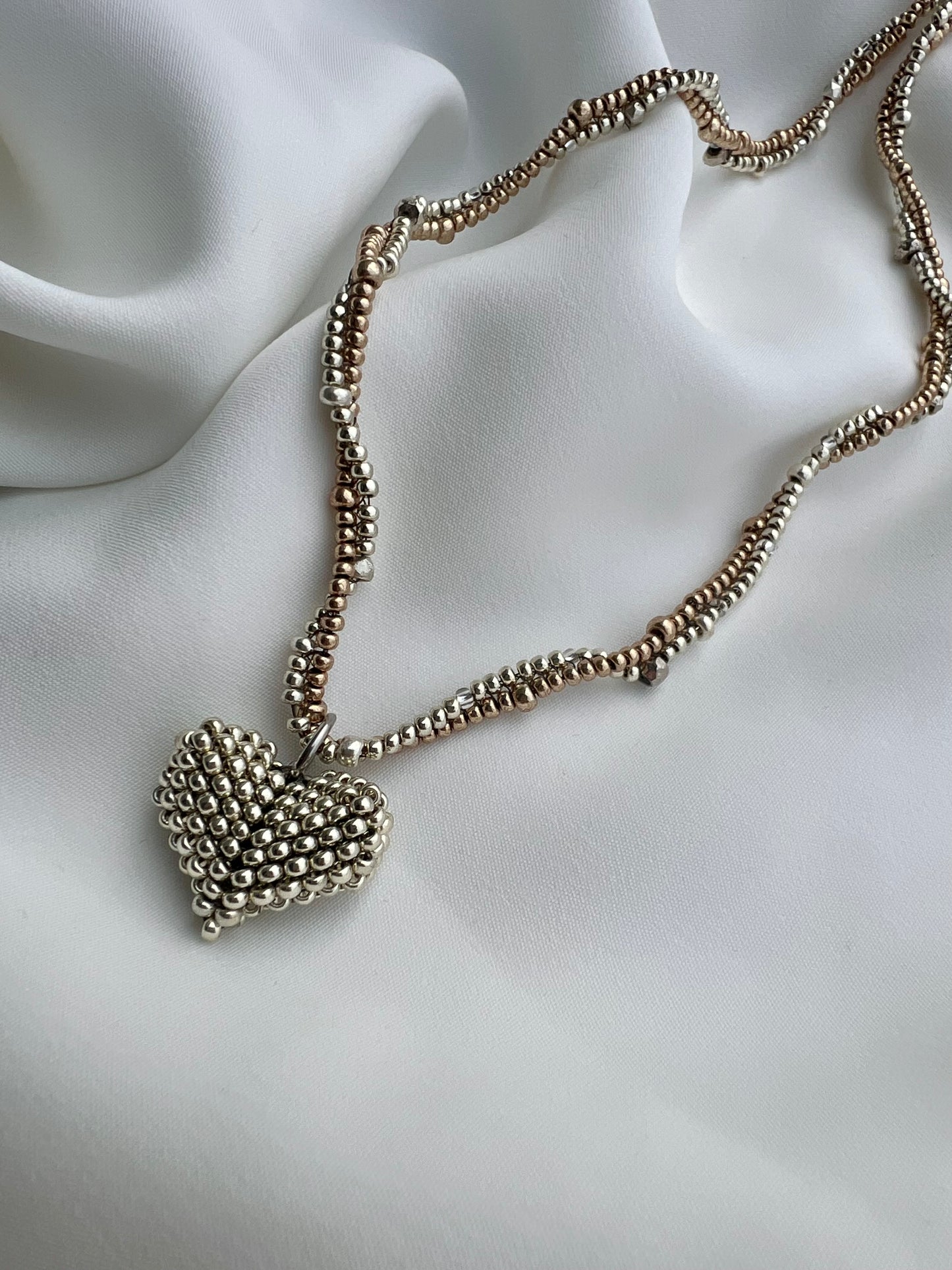Mixed Metals Beaded Heart Necklace