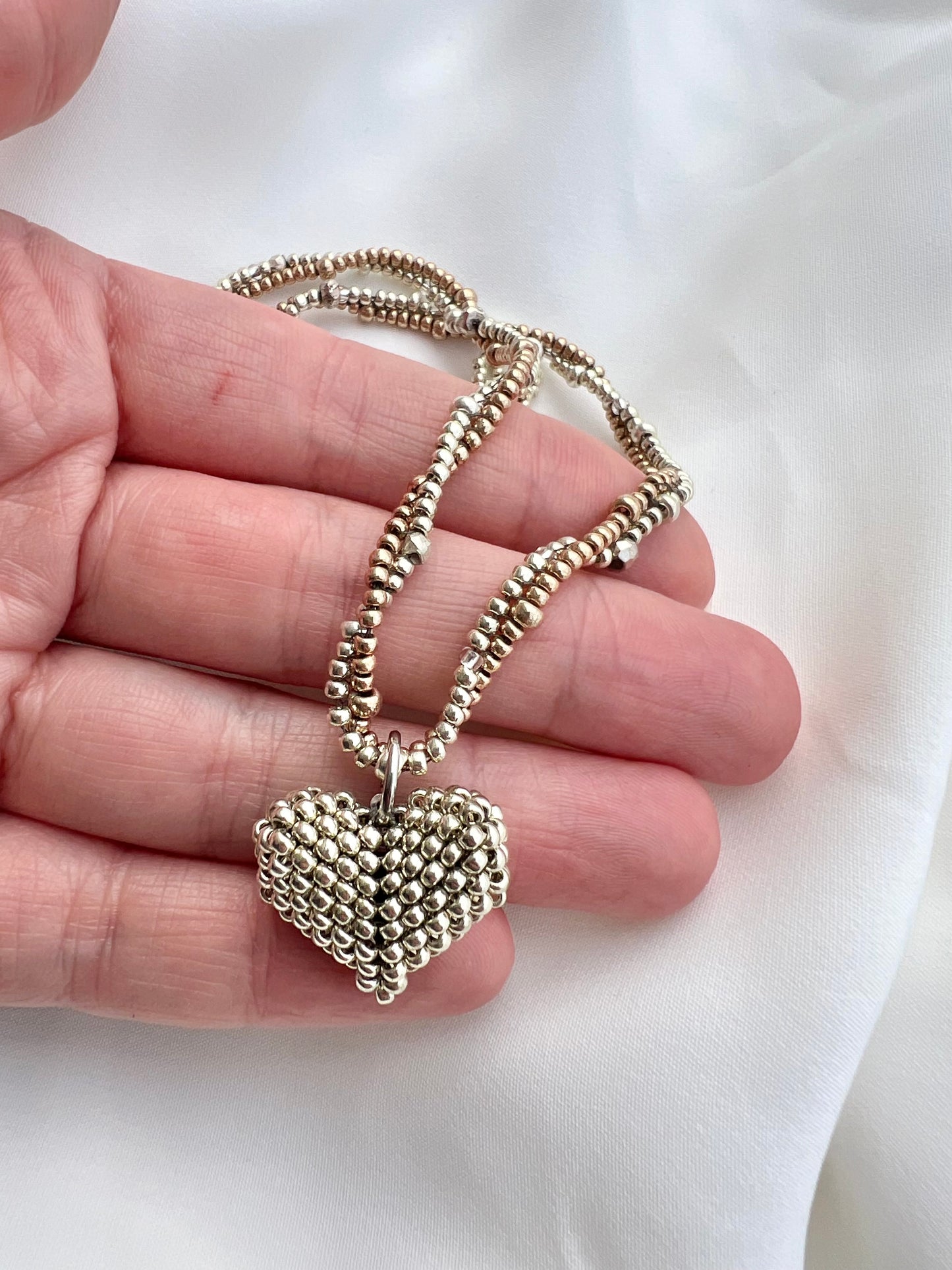 Mixed Metals Beaded Heart Necklace