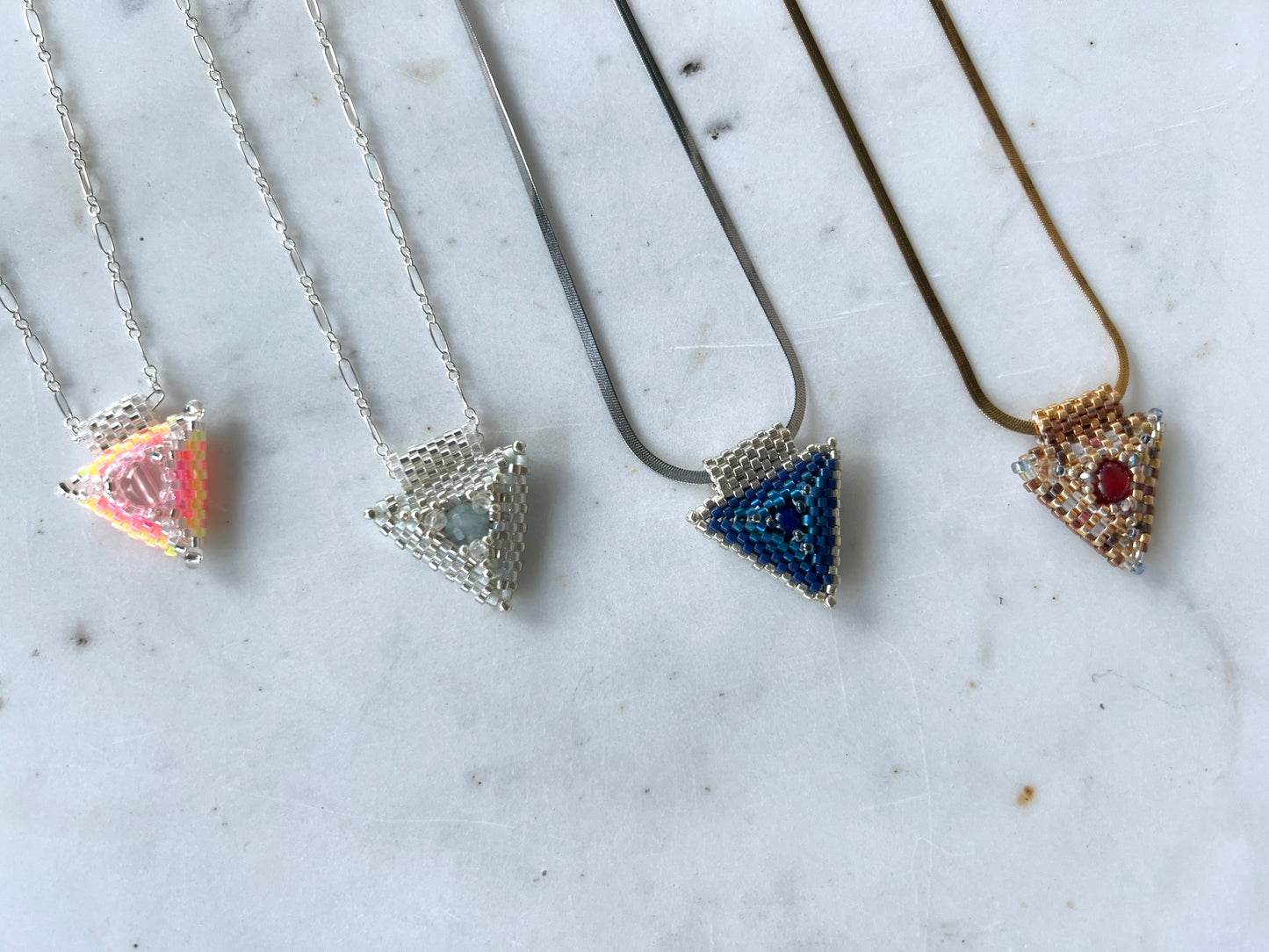 Beaded Triangle Pendant Necklaces