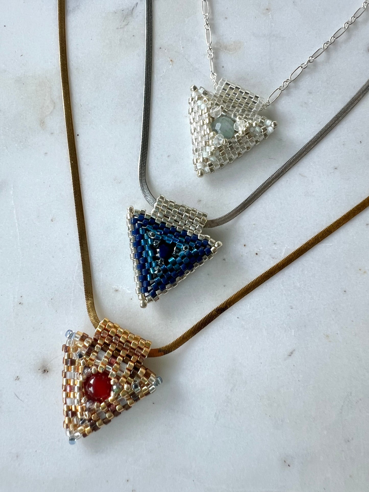 Beaded Triangle Pendant Necklaces