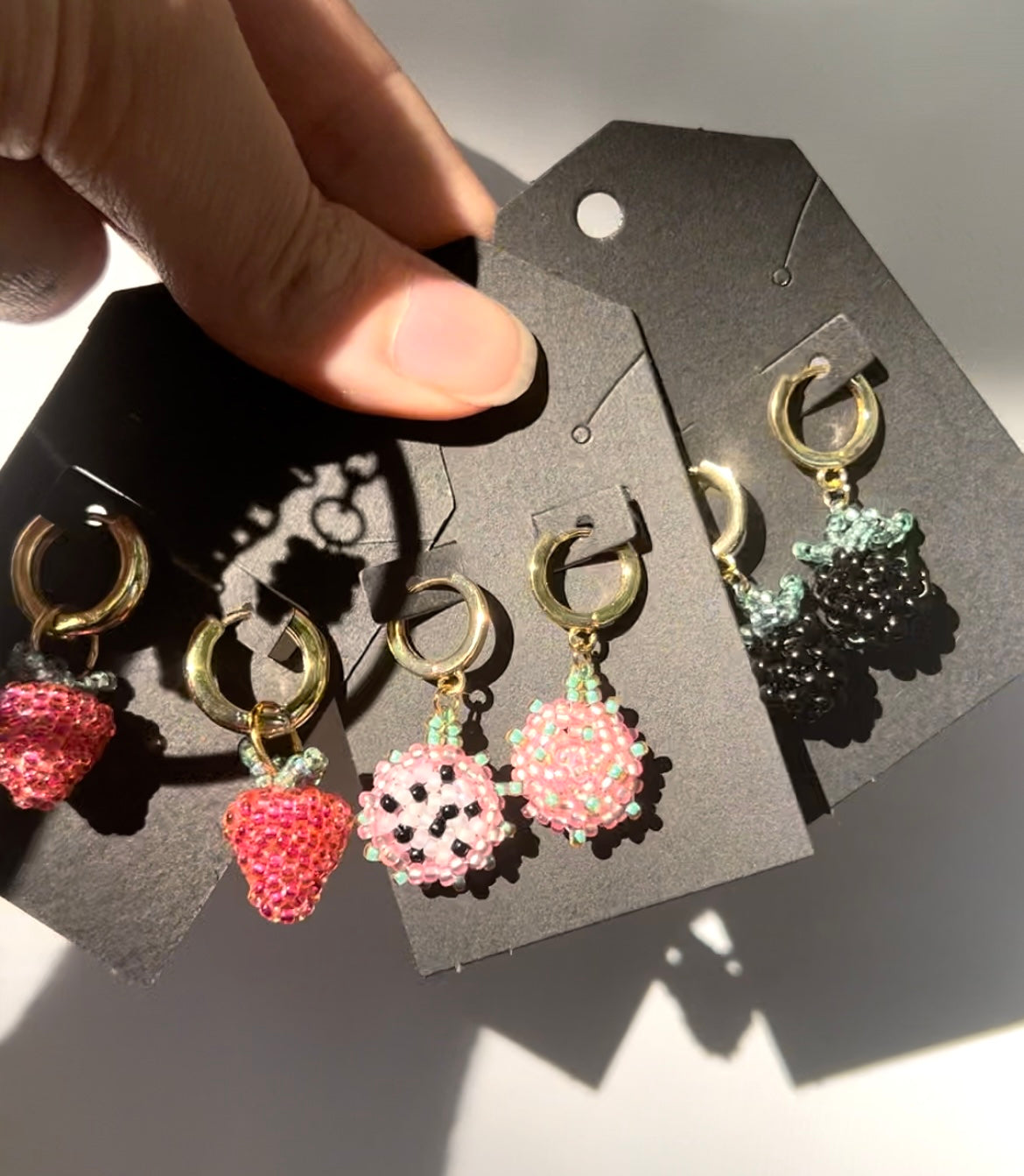 Beaded Fruit Huggie Earrings