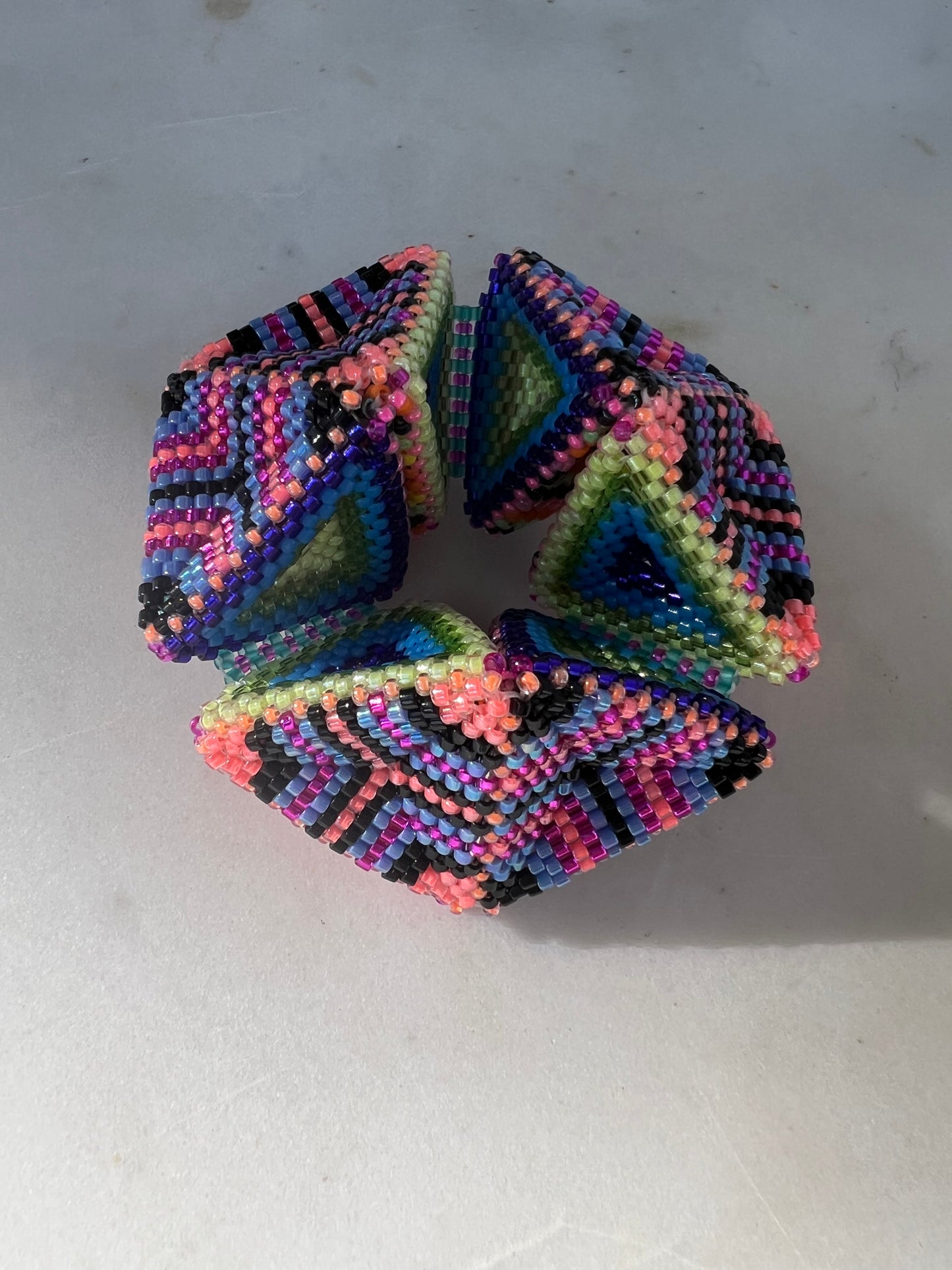 Rainbow striped beaded kaleidocycle
