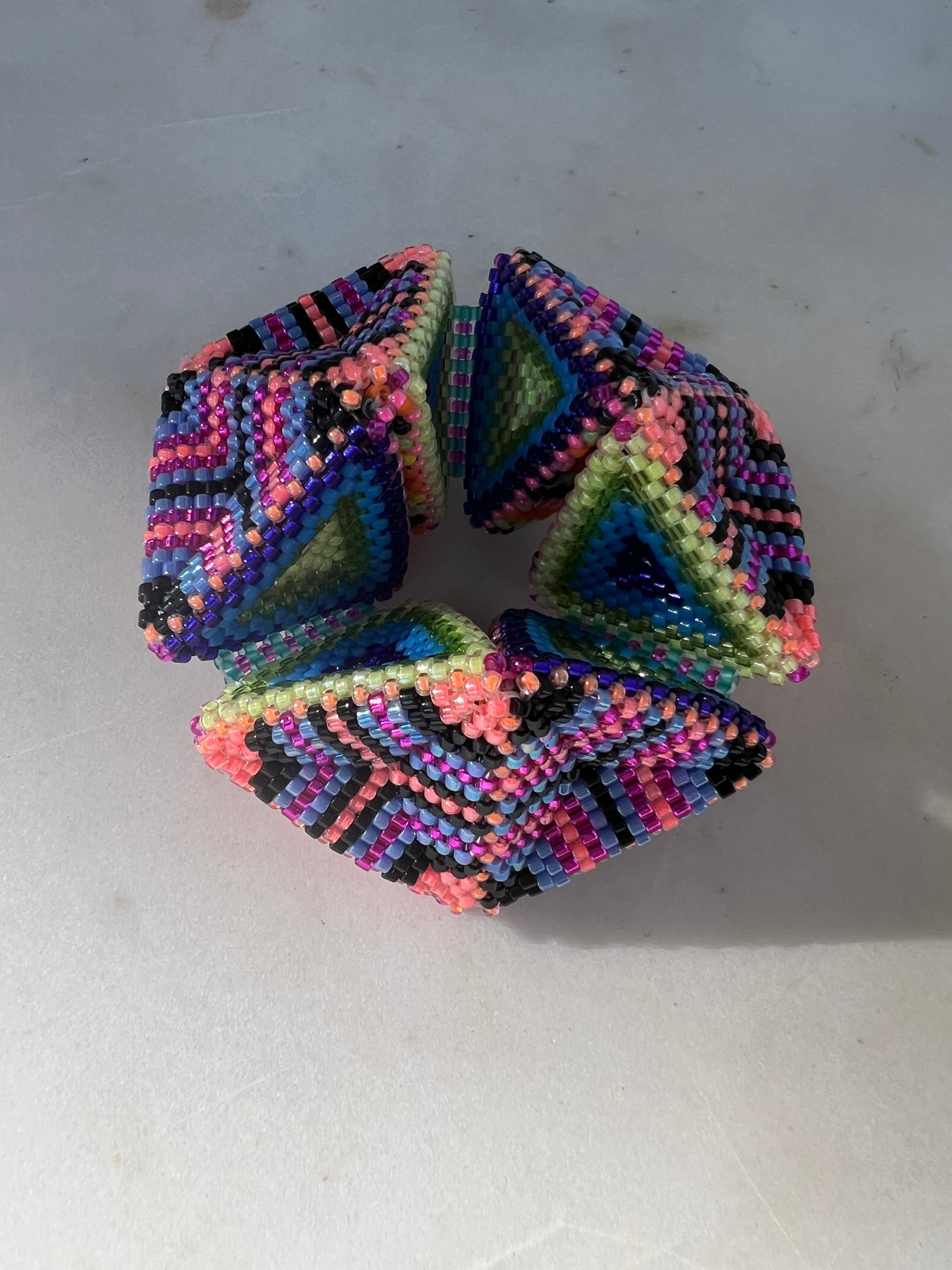 Rainbow striped beaded kaleidocycle