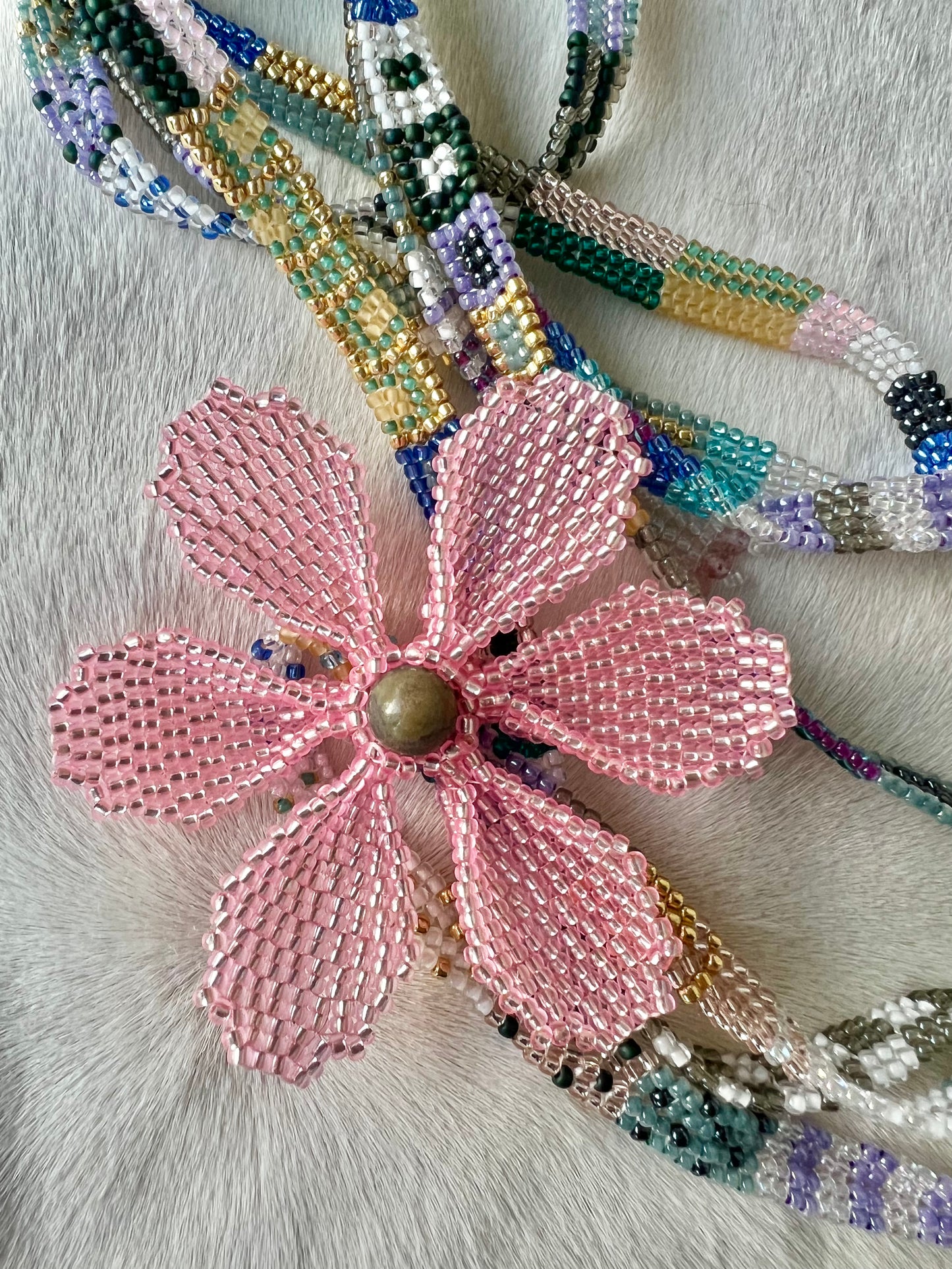 Beaded Flower Wrap Necklace