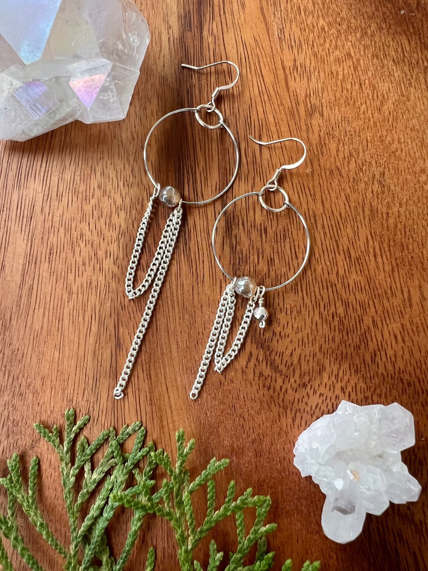 Agate Asymmetrical Chain & Hoop Earrings